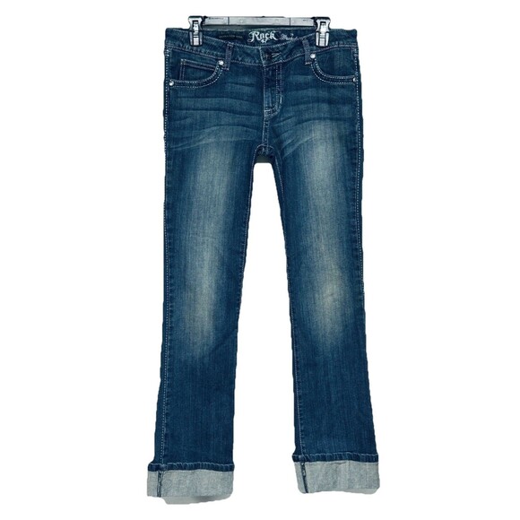 Wrangler Rock 47 Jeans Women's 3 /34 (32/32) Ultra Low Rise Denim Rhinestone - Picture 1 of 7